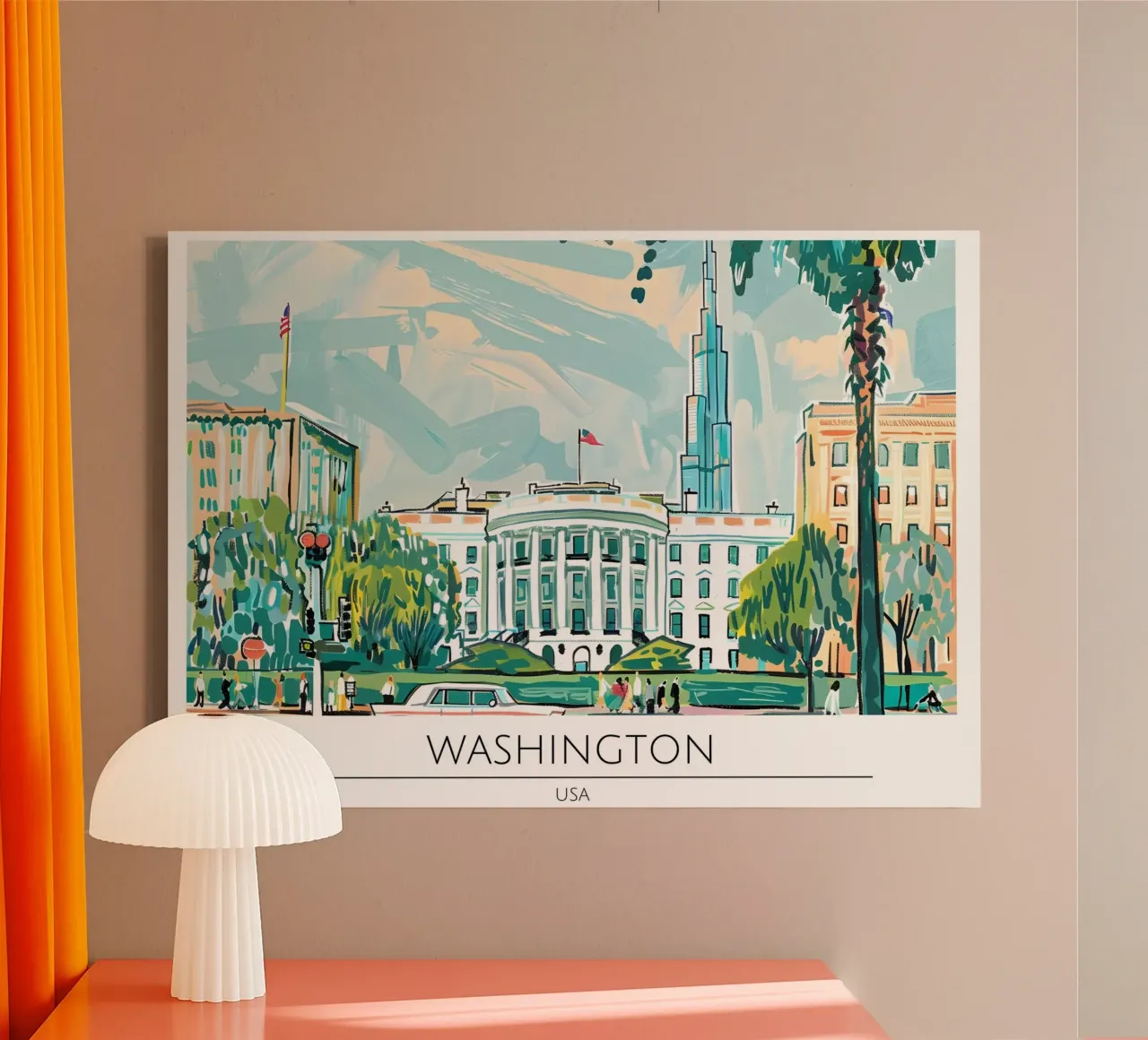 Poster retrò della Casa Bianca di Washington D.C. tela con Cornice a cassetta da homdeco