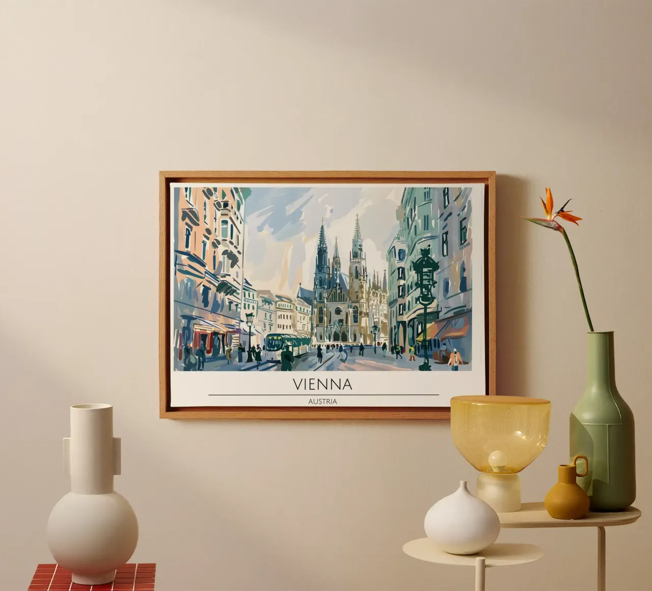 Wenen Votivkirche Retro Reisposter canvas met Baklijst van homdeco