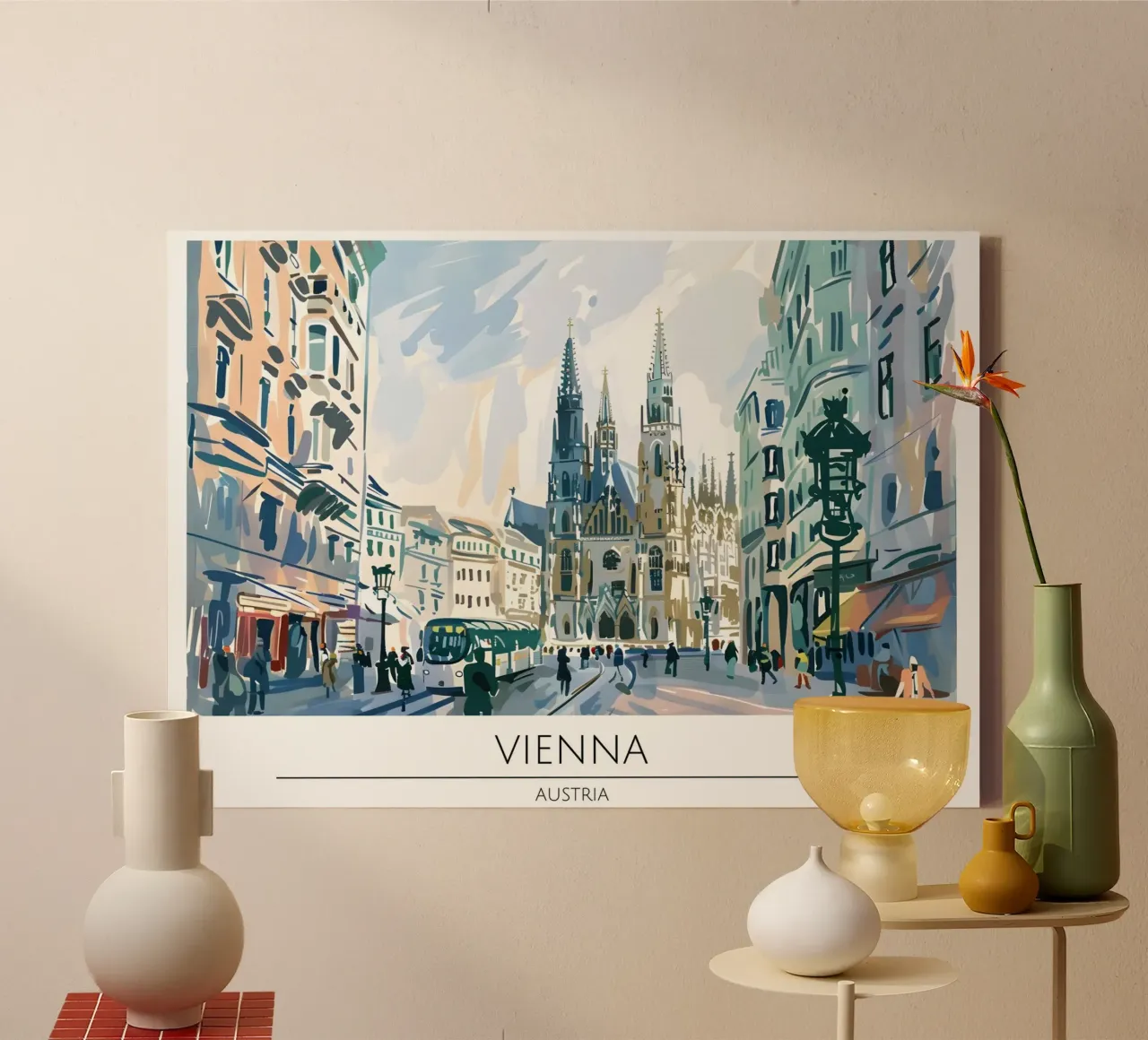Wenen Votivkirche Retro Reisposter canvas met Baklijst van homdeco