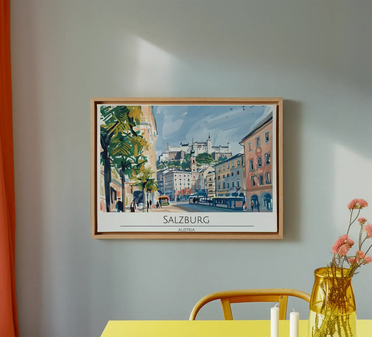 Poster retrò della fortezza di Salisburgo Hohensalzburg tela con Cornice a cassetta da homdeco