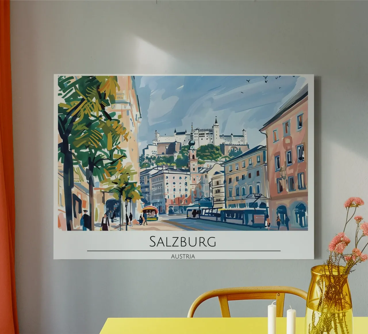 Poster retrò della fortezza di Salisburgo Hohensalzburg tela con Cornice a cassetta da homdeco