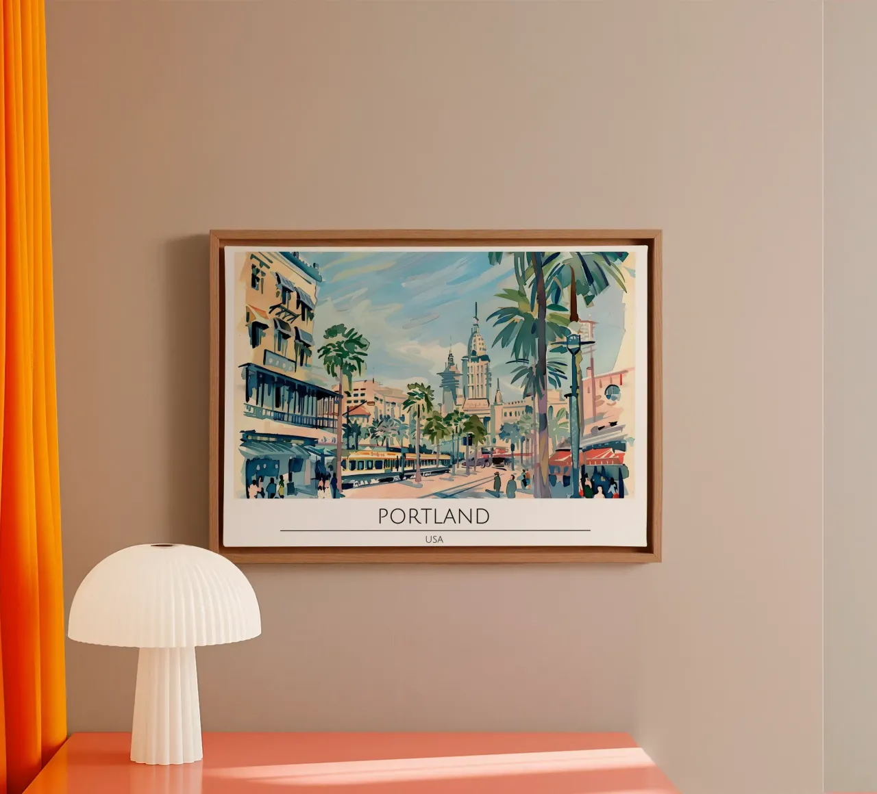 Poster di viaggio retrò della città vecchia di Portland Oregon tela con Cornice a cassetta da homdeco