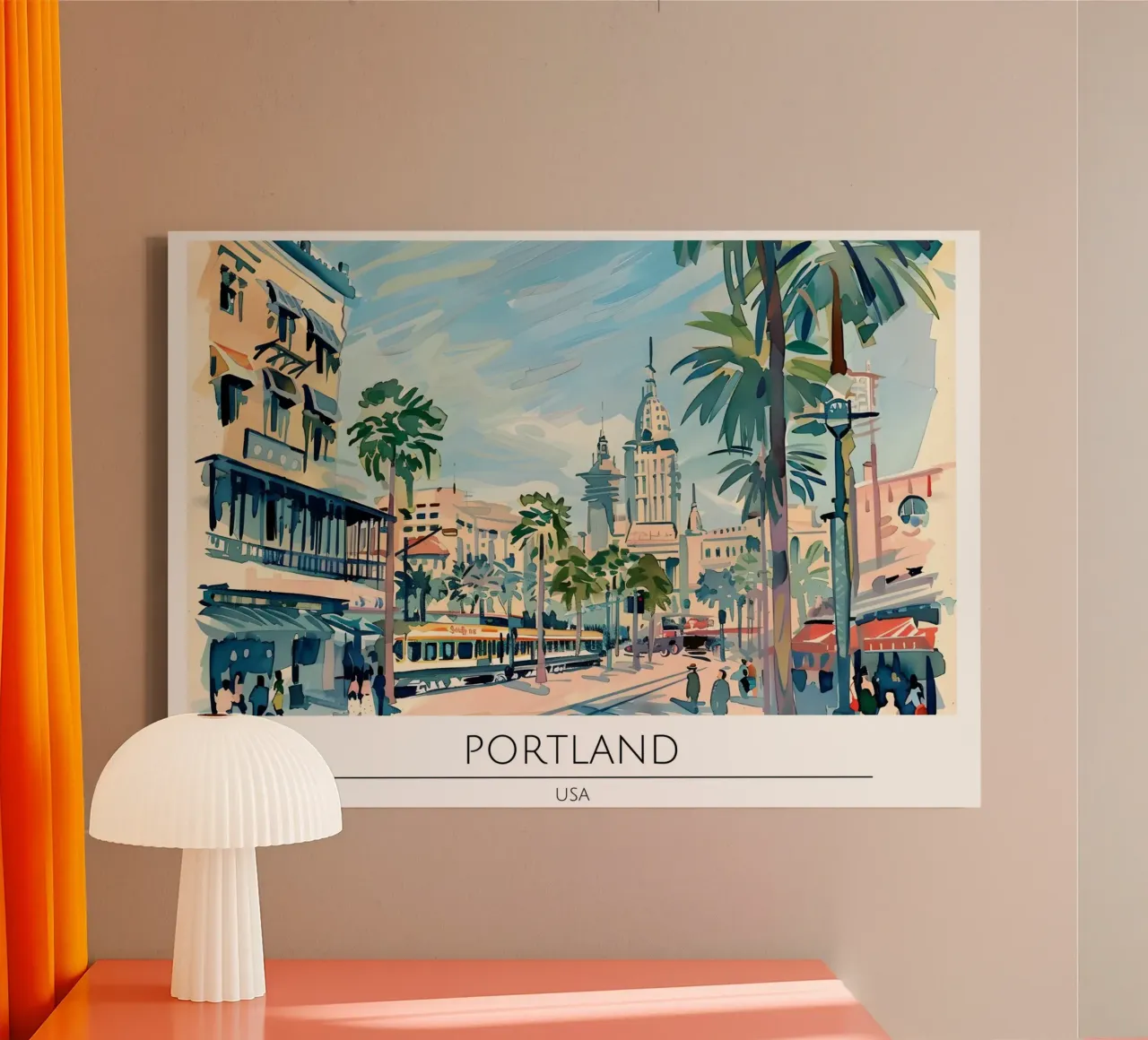 Poster di viaggio retrò della città vecchia di Portland Oregon tela con Cornice a cassetta da homdeco