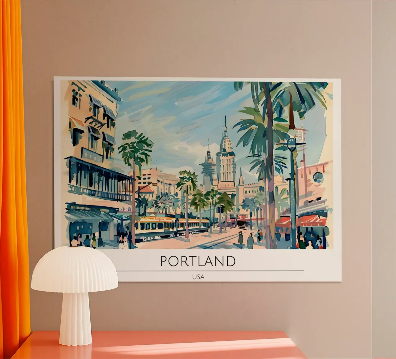 Poster di viaggio retrò della città vecchia di Portland Oregon poster con telaio in alluminio da homdeco