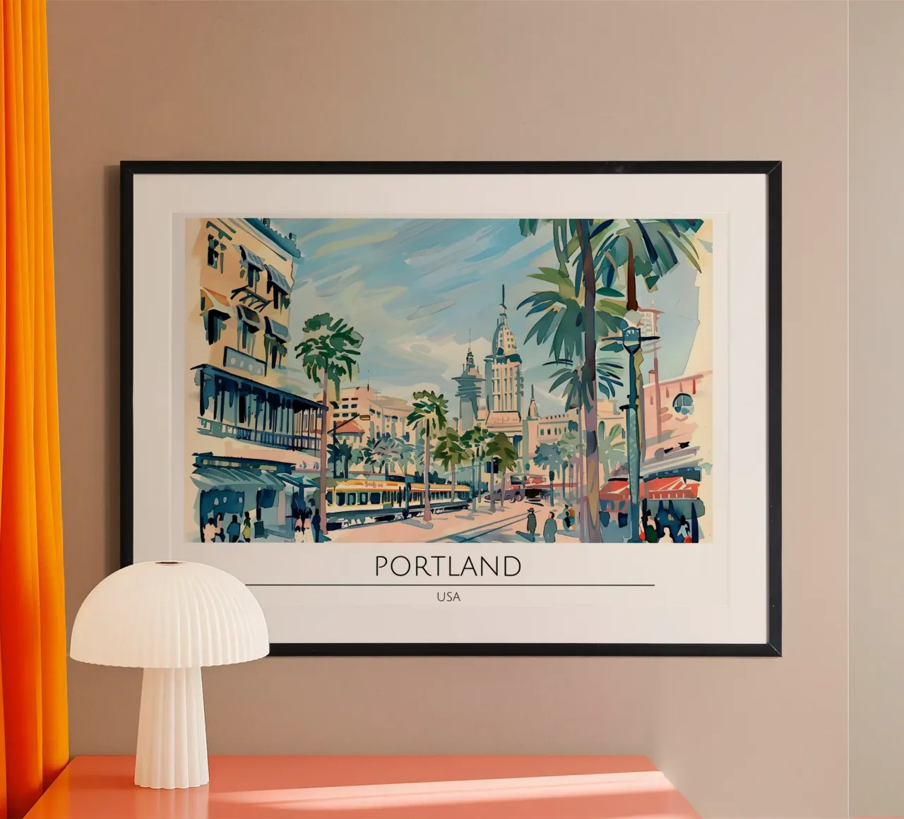 Poster di viaggio retrò della città vecchia di Portland Oregon poster con telaio in alluminio da homdeco