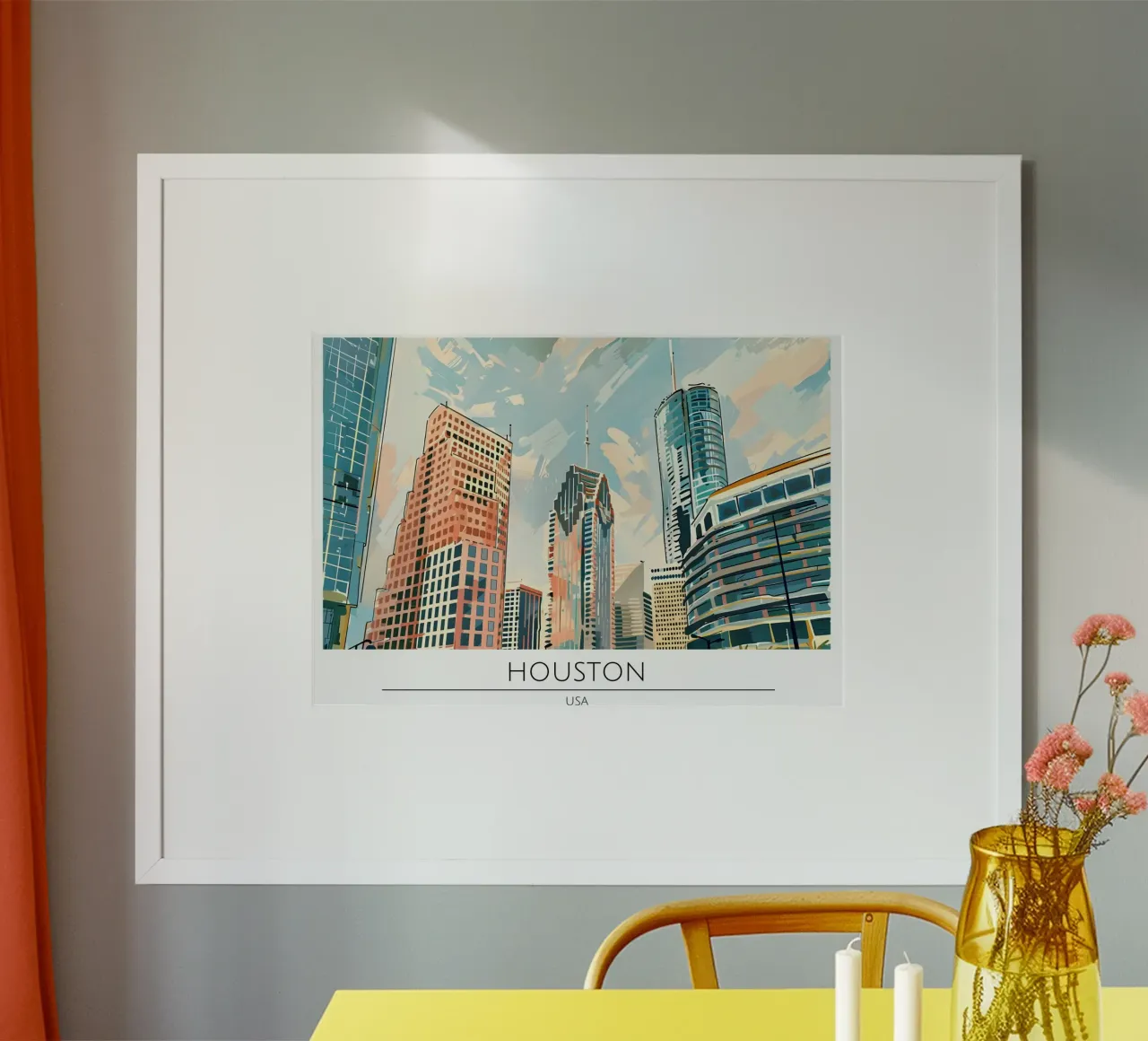 Poster da viaggio retrò Houston Texas Skyline poster con telaio in alluminio da homdeco