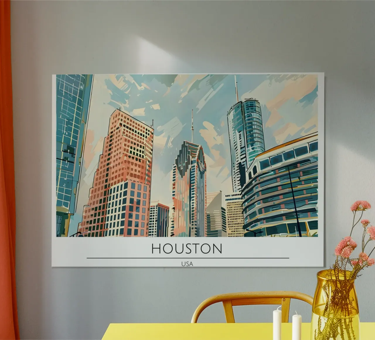 Poster da viaggio retrò Houston Texas Skyline poster con telaio in alluminio da homdeco