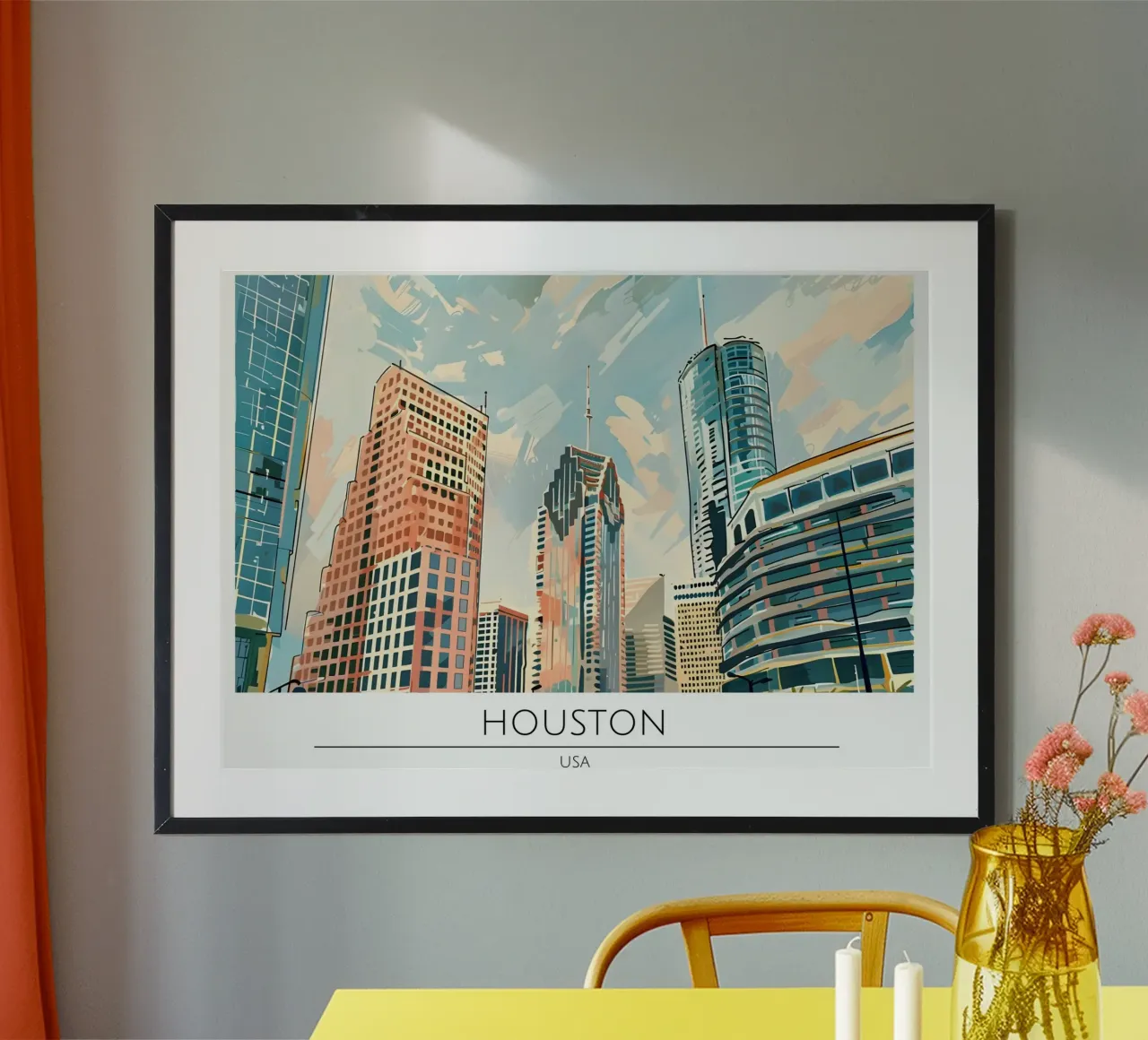 Poster da viaggio retrò Houston Texas Skyline poster con telaio in alluminio da homdeco