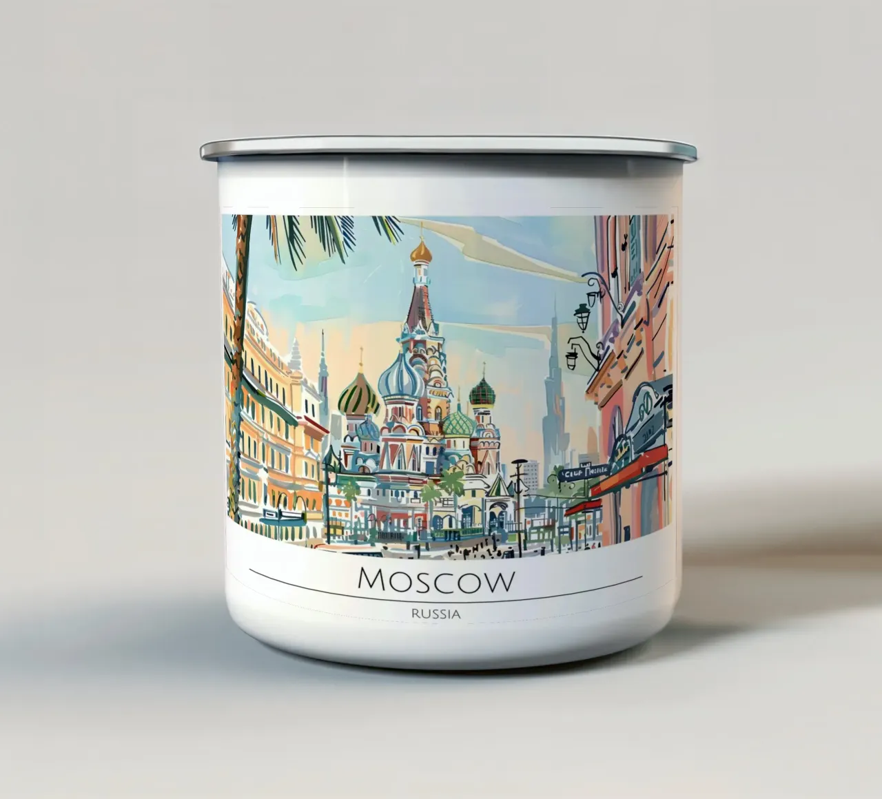 Poster di viaggio retrò della Cattedrale di San Basilio a Mosca tazza in smalto da homdeco