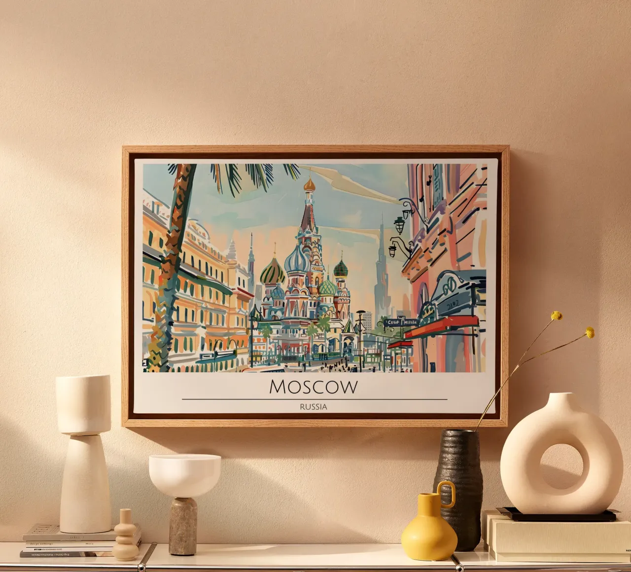 Poster di viaggio retrò della Cattedrale di San Basilio a Mosca tela con Cornice a cassetta da homdeco