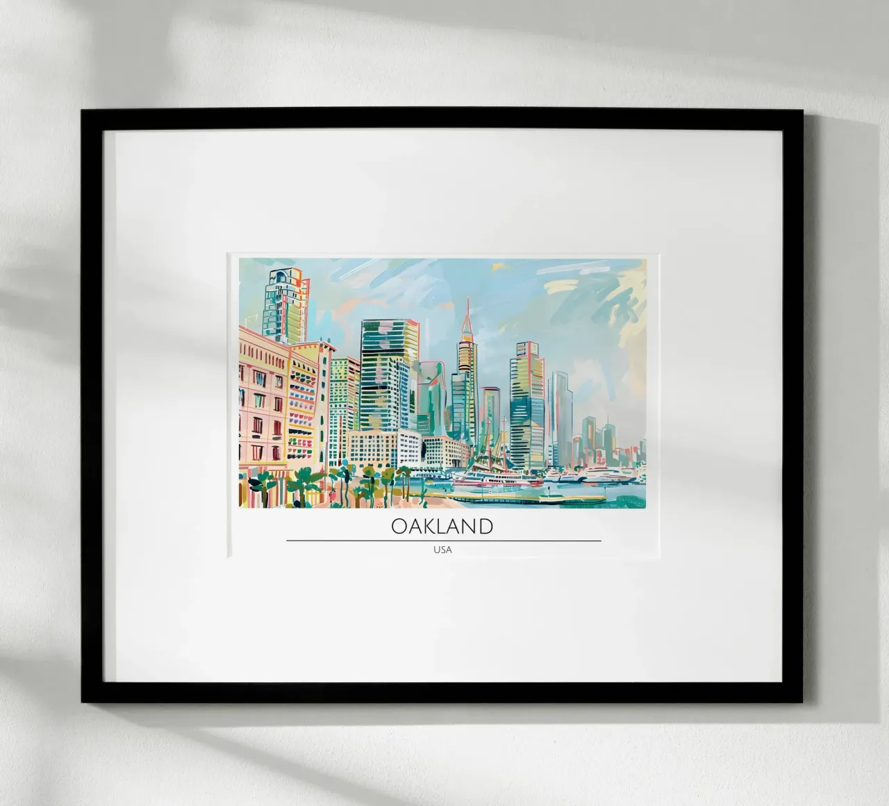 Poster retrò sullo skyline di Oakland California poster con telaio in legno da homdeco