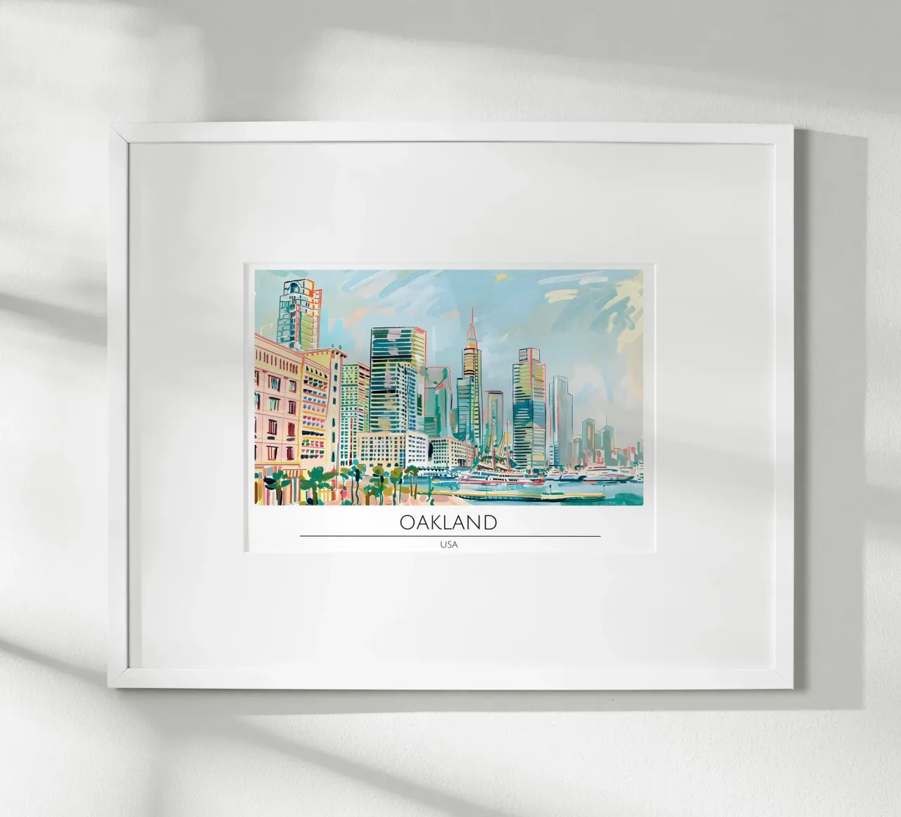 Poster retrò sullo skyline di Oakland California poster con telaio in legno da homdeco