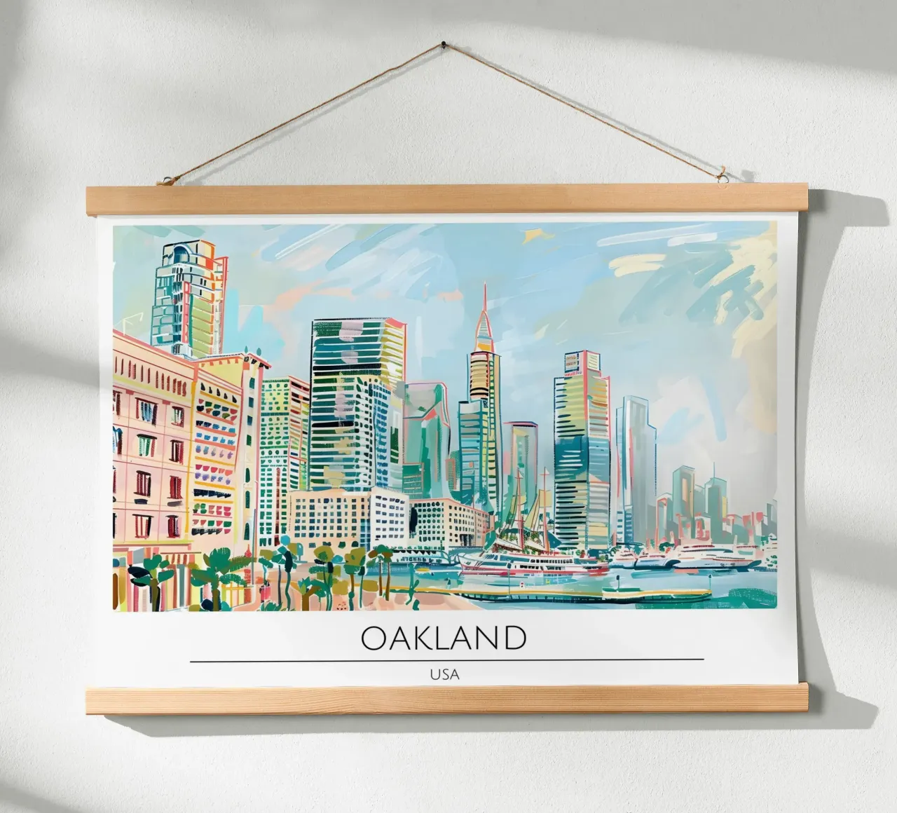 Poster retrò sullo skyline di Oakland California poster con telaio in legno da homdeco