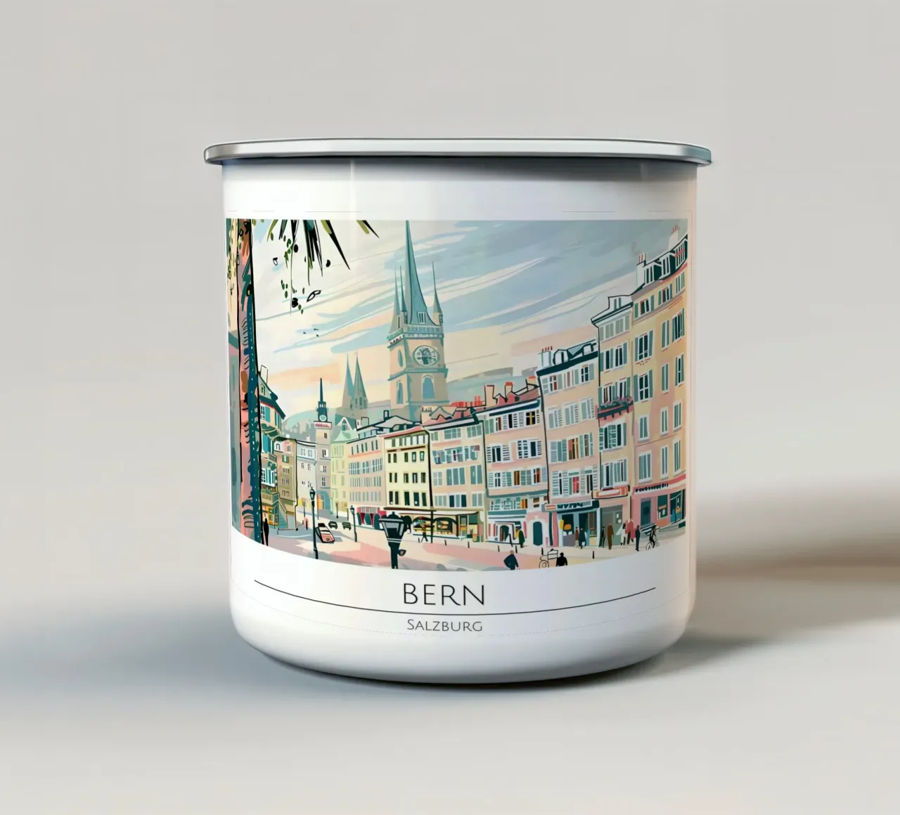 Poster di viaggio retrò della città vecchia di Berna tazza in smalto da homdeco