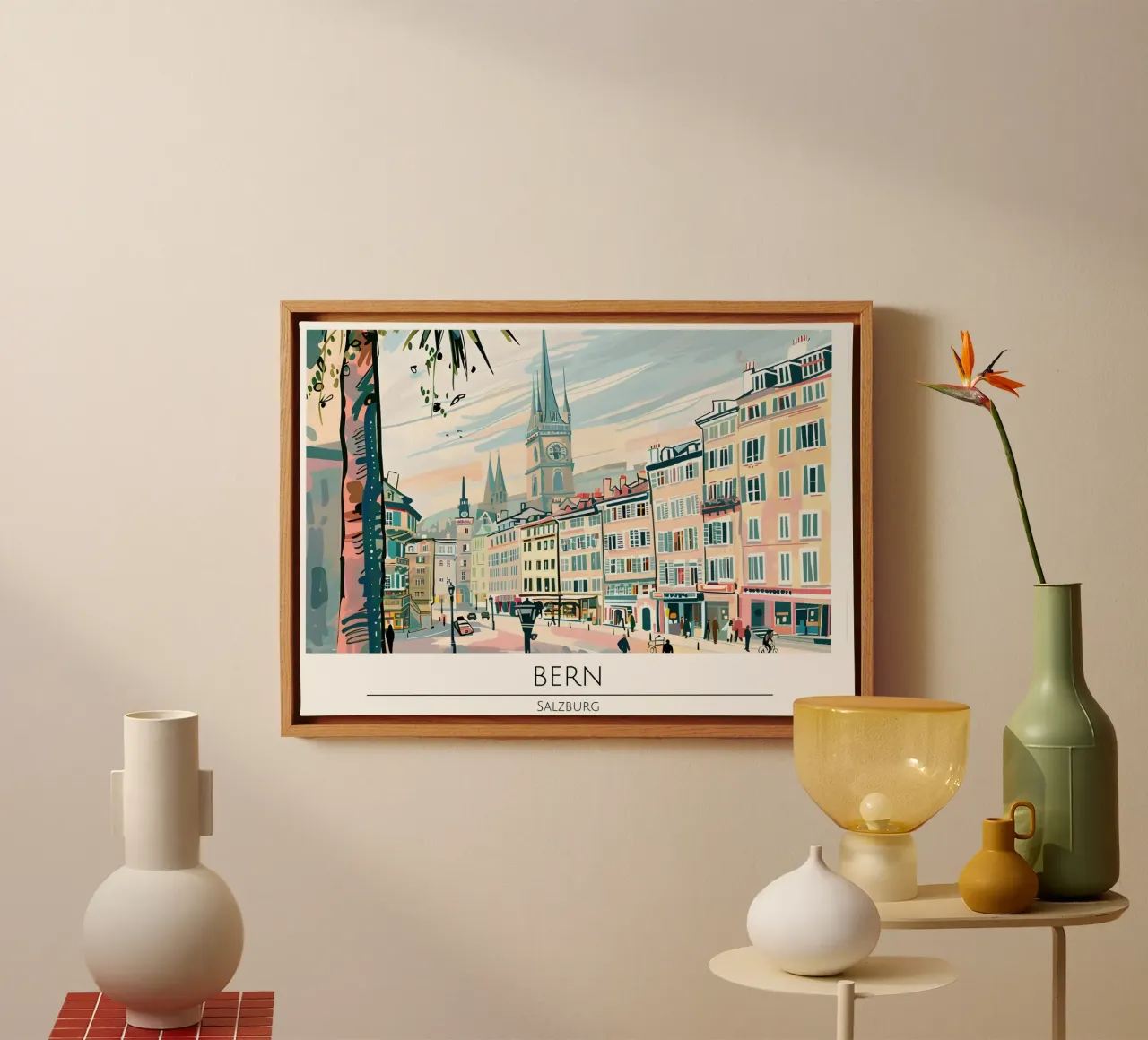 Bern Oude Stad Retro Reisposter canvas met Baklijst van homdeco