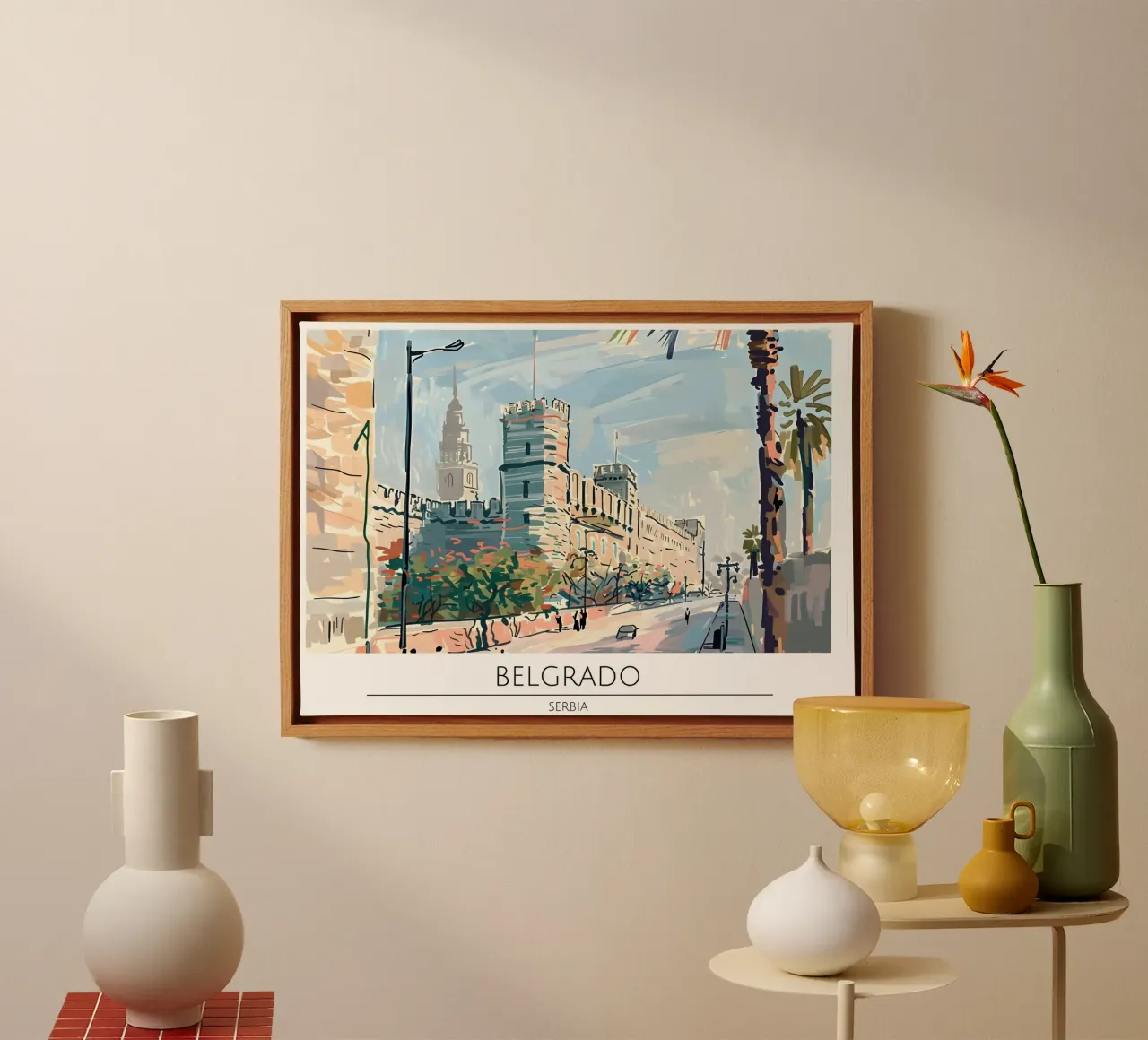 Poster retrò della Fortezza Kalemegdan di Belgrado tela con Cornice a cassetta da homdeco