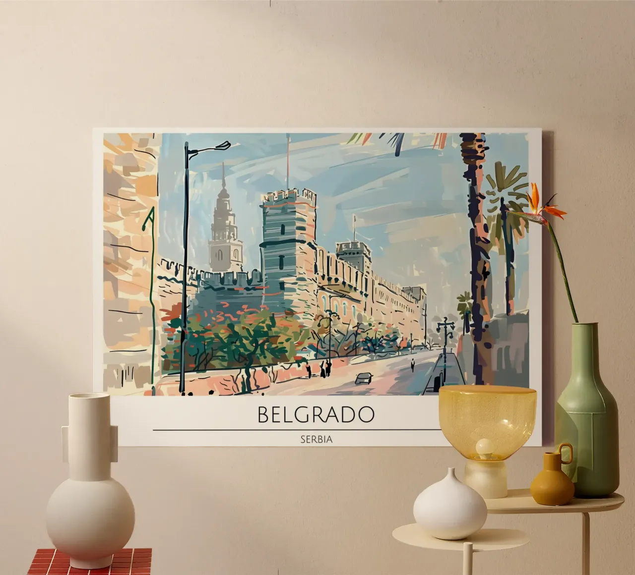 Poster retrò della Fortezza Kalemegdan di Belgrado tela con Cornice a cassetta da homdeco