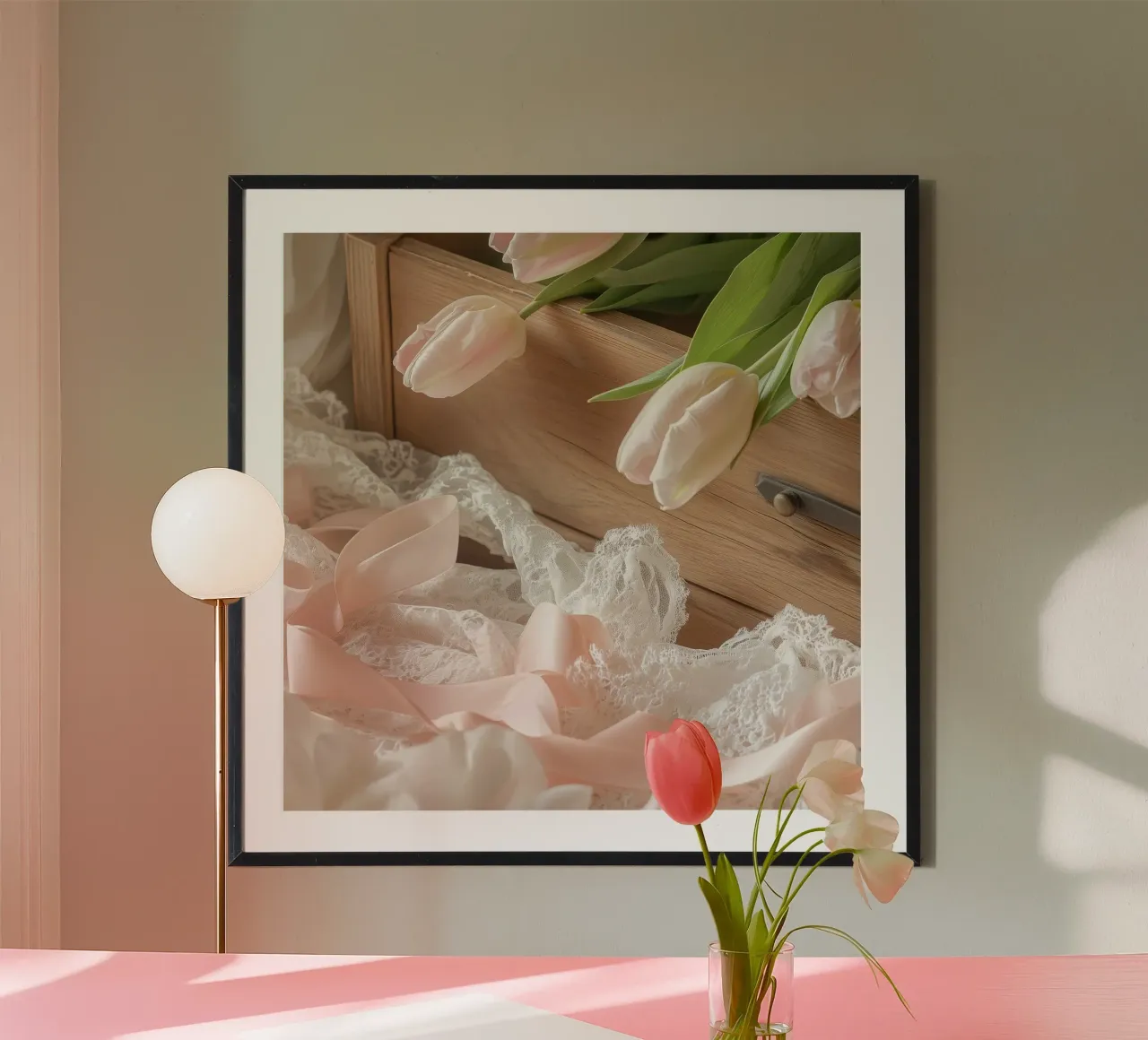 Sussurri in rosa poster con telaio in plastica da StillVibe Home