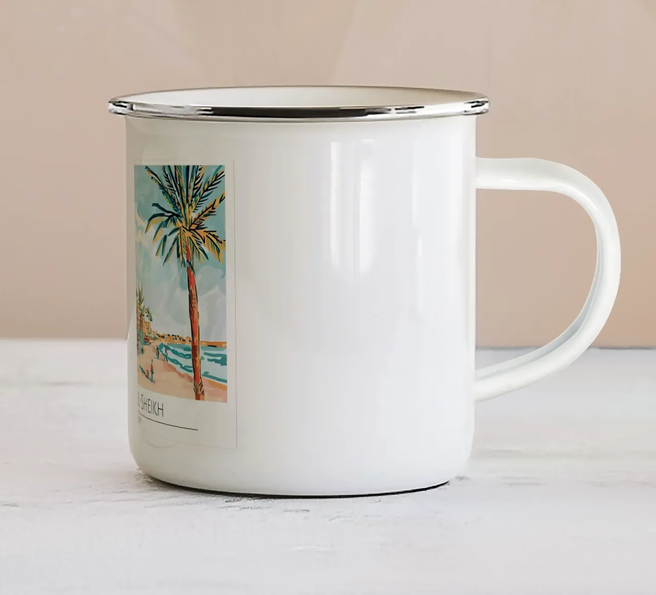 Poster da spiaggia retrò Sharm El-Sheikh Egitto tazza in smalto da homdeco