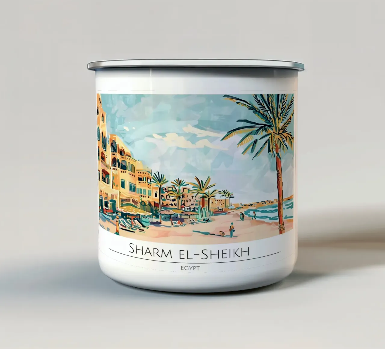 Poster da spiaggia retrò Sharm El-Sheikh Egitto tazza in smalto da homdeco