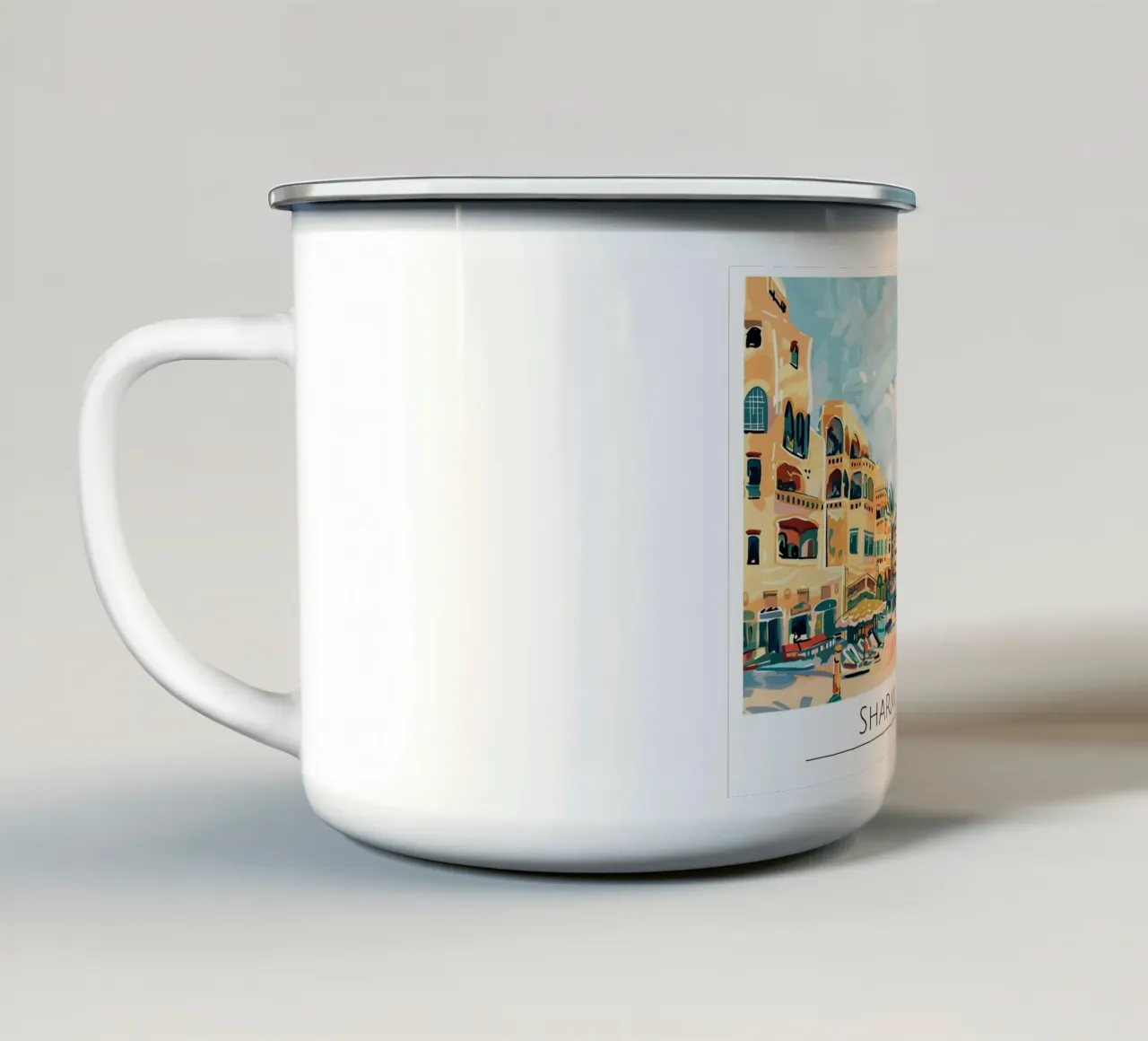 Poster da spiaggia retrò Sharm El-Sheikh Egitto tazza in smalto da homdeco