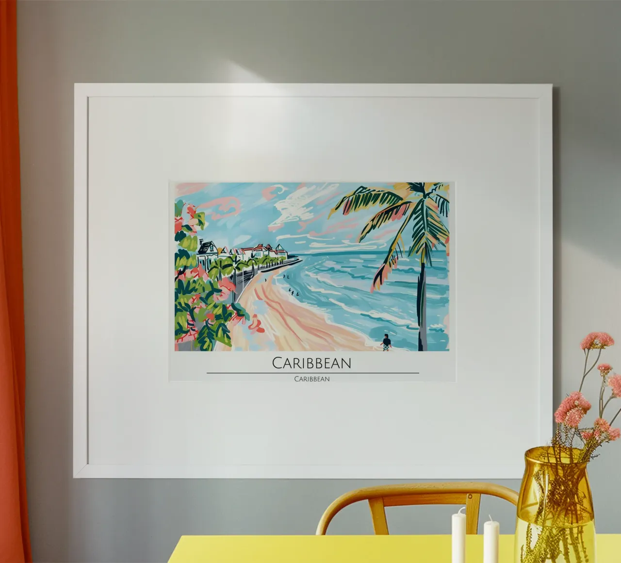 Poster di viaggio vintage sulla spiaggia dei Caraibi poster con telaio in plastica da homdeco