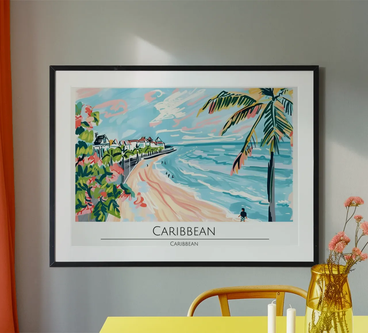 Poster di viaggio vintage sulla spiaggia dei Caraibi poster con telaio in plastica da homdeco