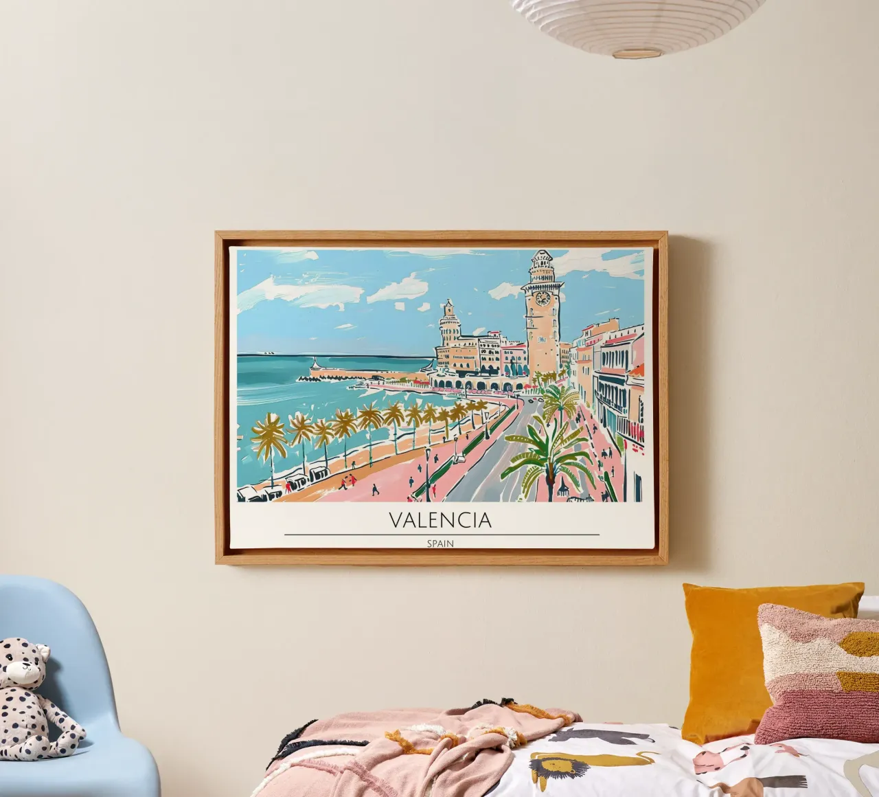 Valencia Spanje Haven Retro Reis Poster canvas met Baklijst van homdeco