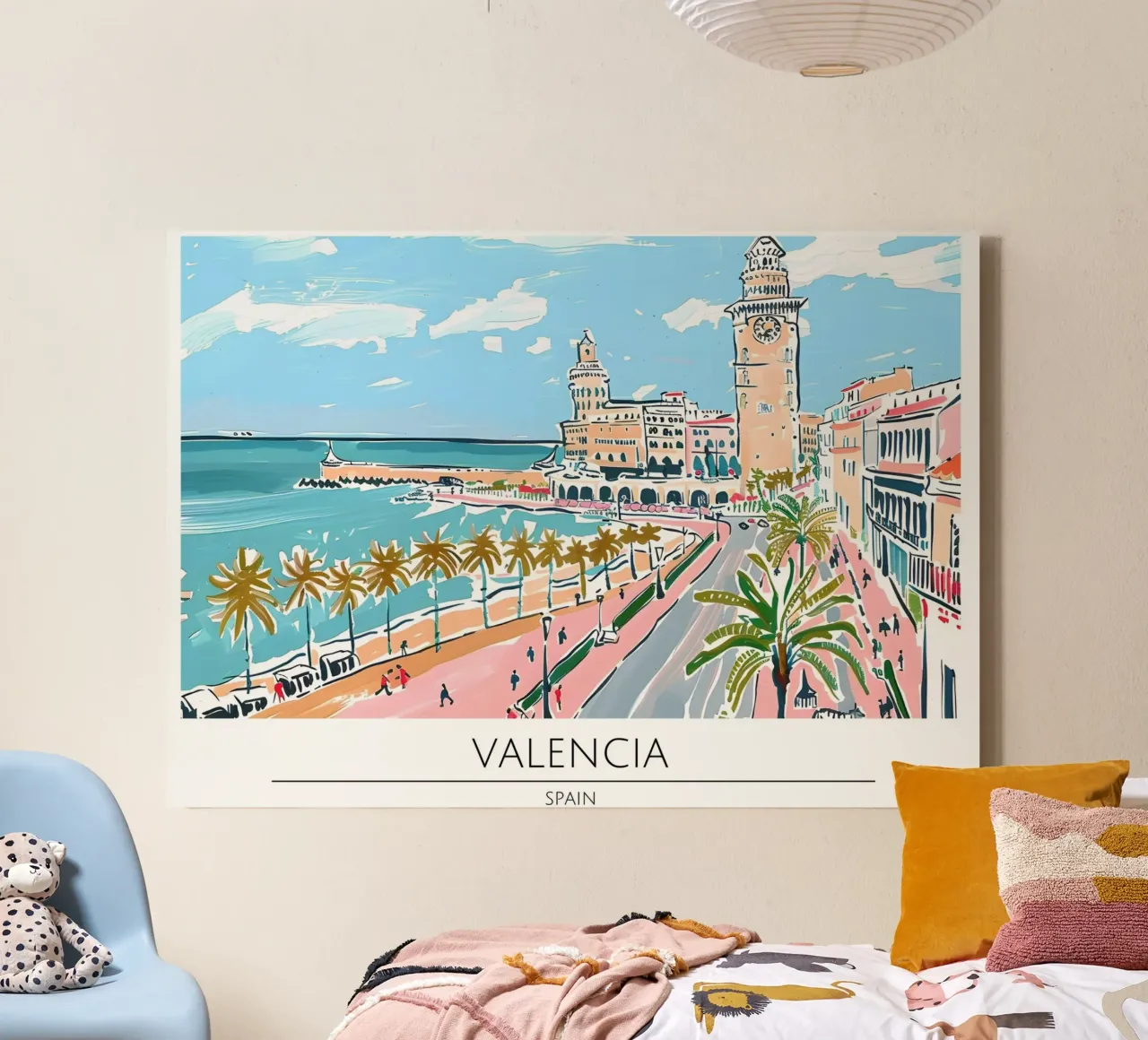 Valencia Spanje Haven Retro Reis Poster canvas met Baklijst van homdeco