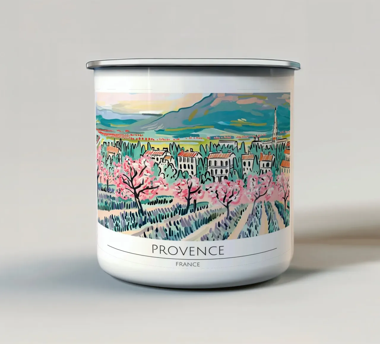 Provenza Francia Primavera in fiore Poster retrò tazza in smalto da homdeco