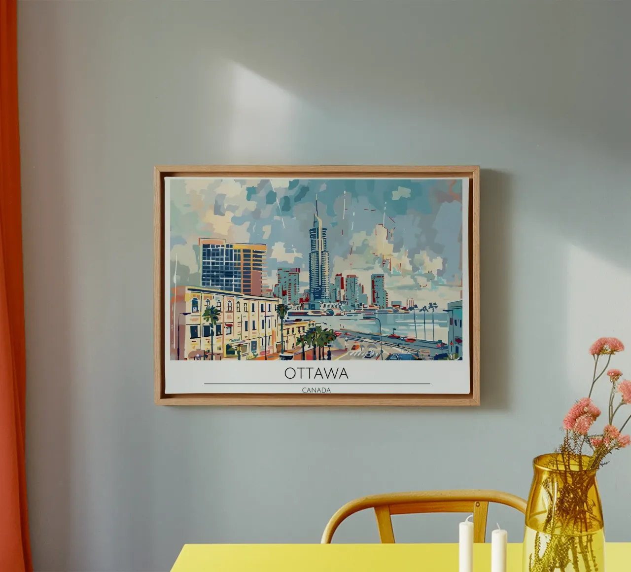 Ottawa Canada Skyline Retro Reis Poster canvas met Baklijst van homdeco