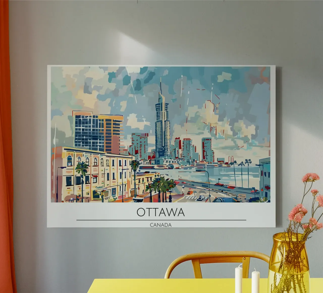 Ottawa Canada Skyline Retro Reis Poster canvas met Baklijst van homdeco