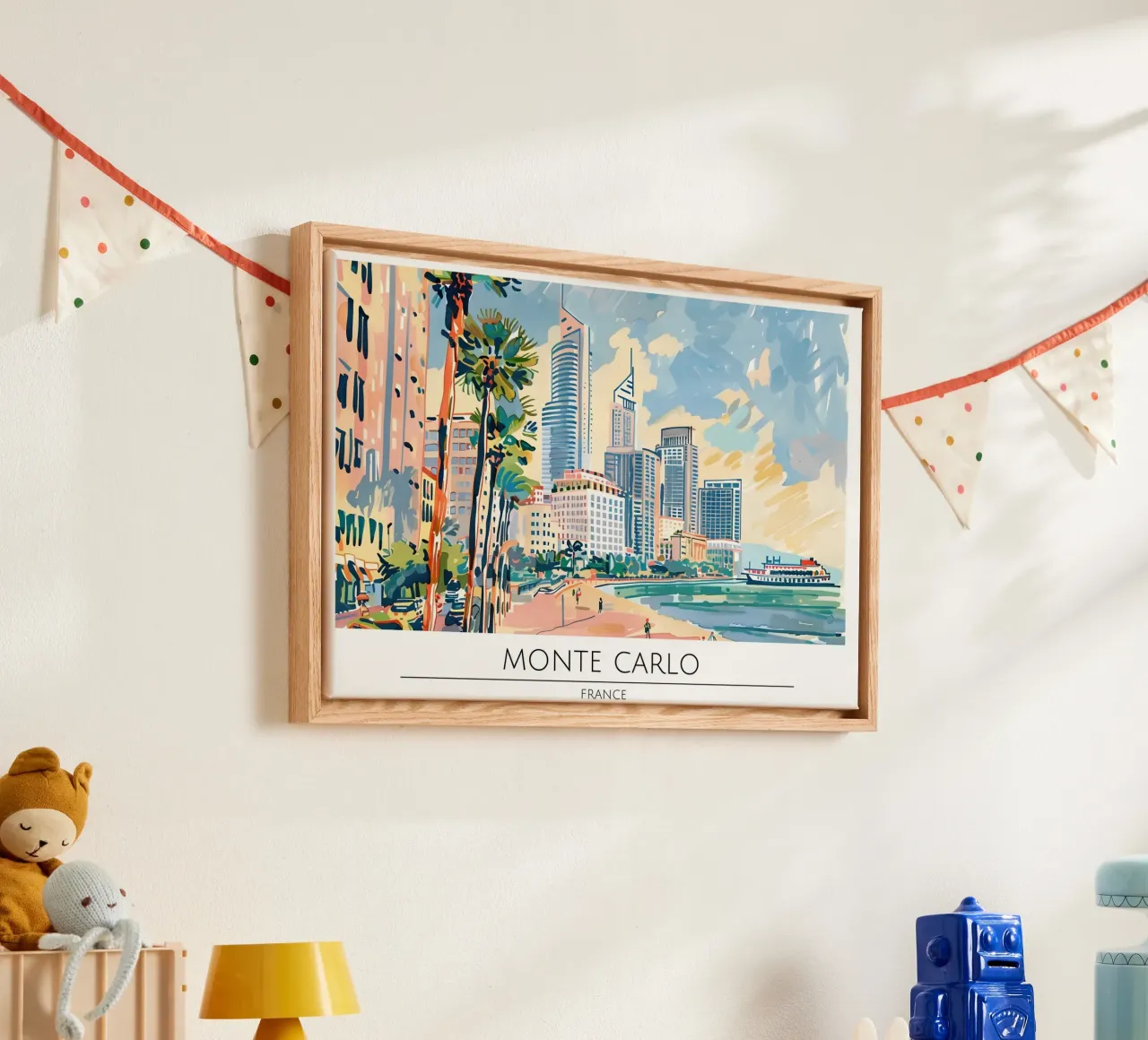 Monte Carlo Monaco Skyline Retro Poster tela con Cornice a cassetta da homdeco