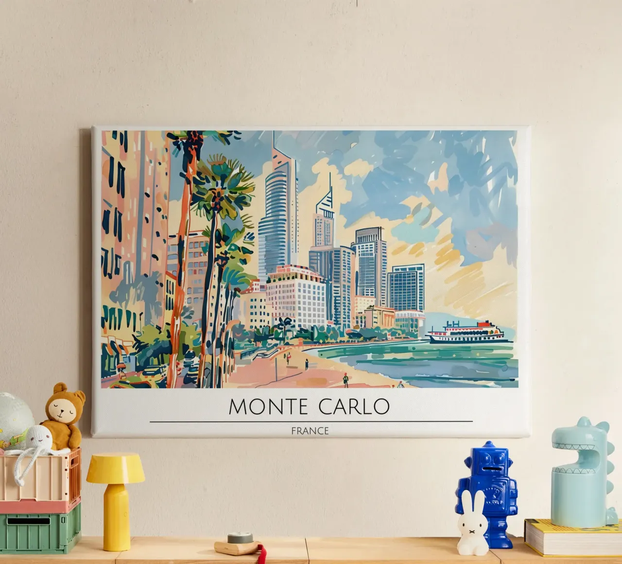 Monte Carlo Monaco Skyline Retro Poster tela con Cornice a cassetta da homdeco