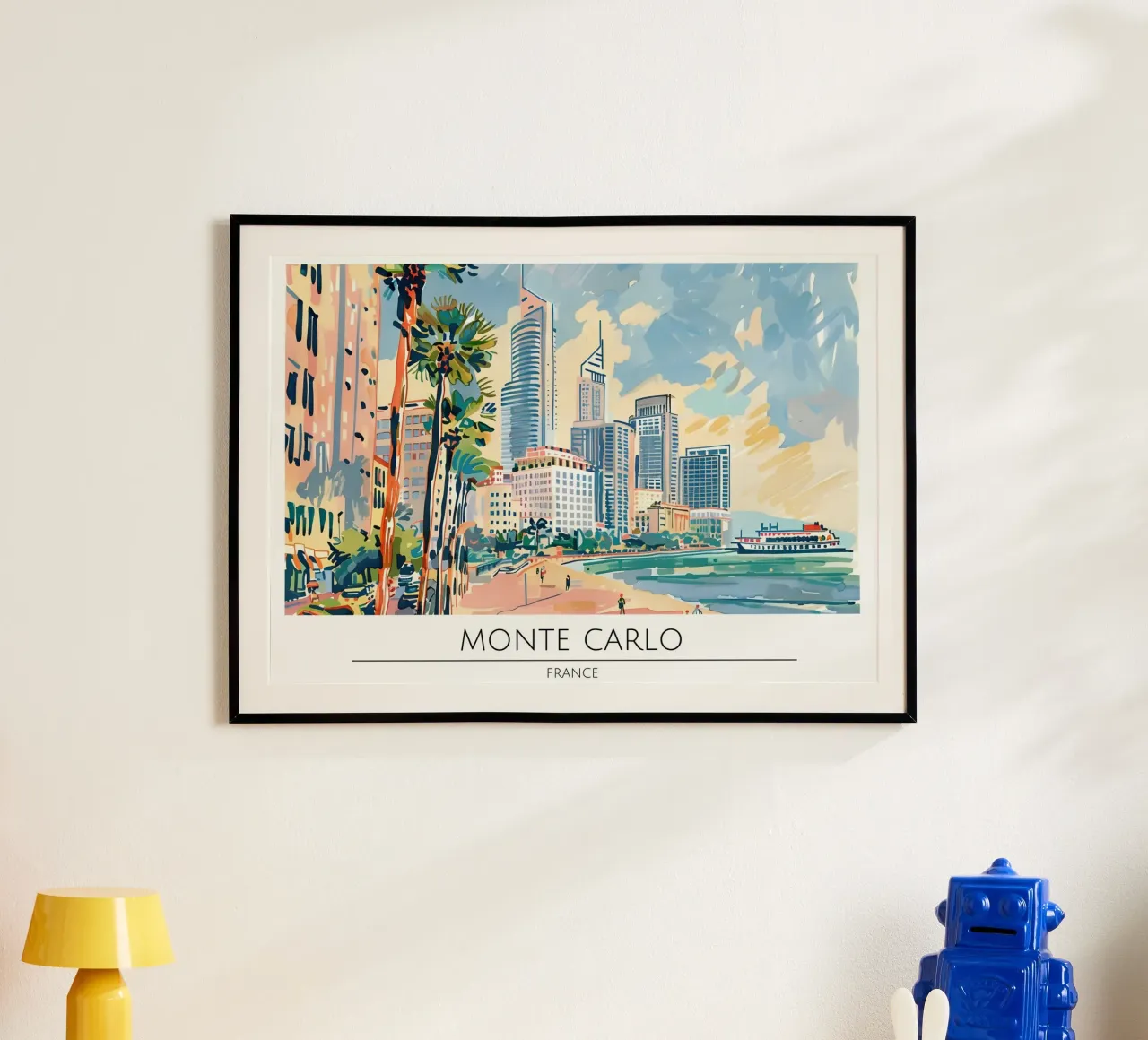 Monte Carlo Monaco Skyline Retro Poster poster con telaio in plastica da homdeco