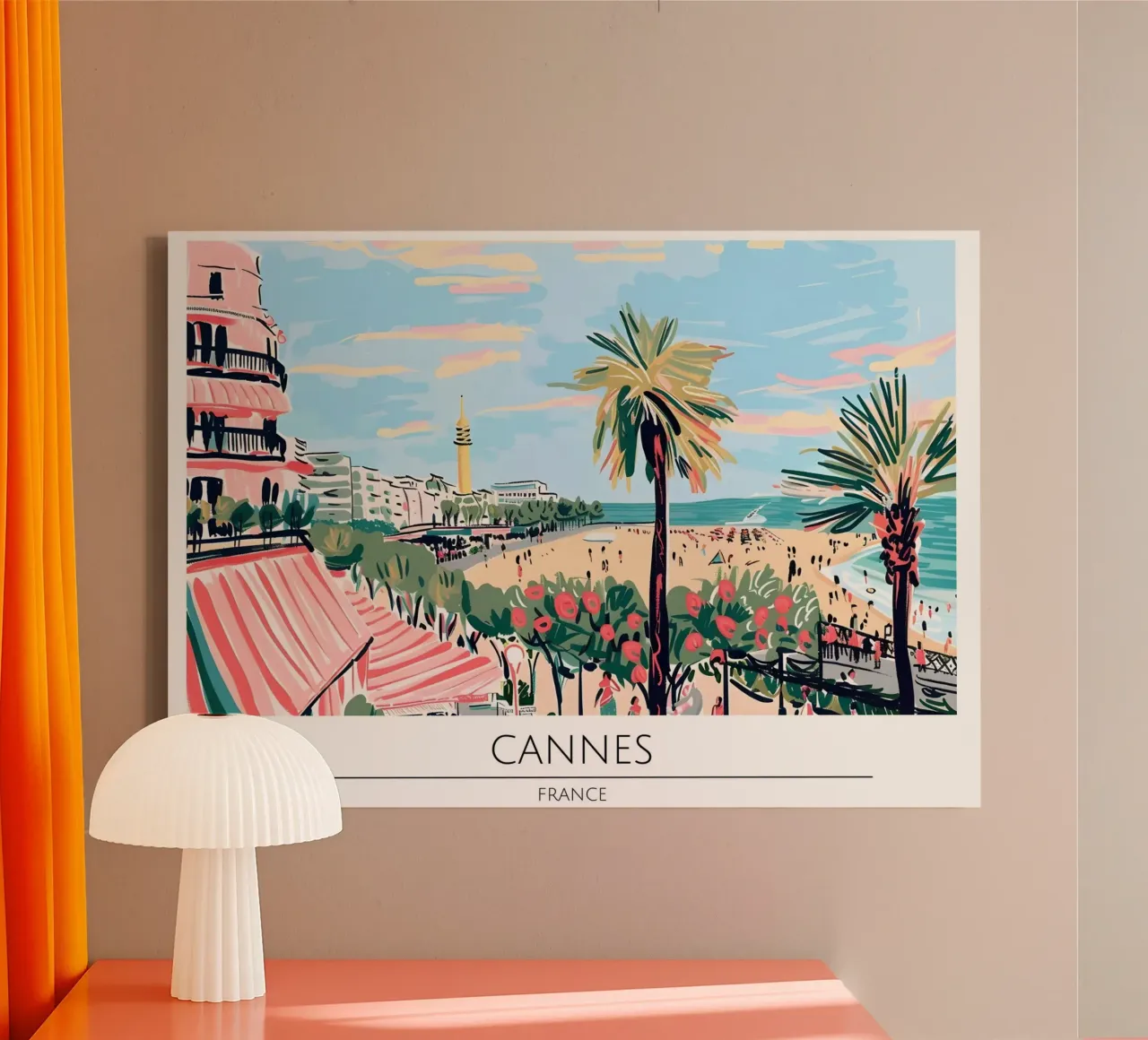 Cannes Franse Rivièra Retro Reisposter canvas met Baklijst van homdeco