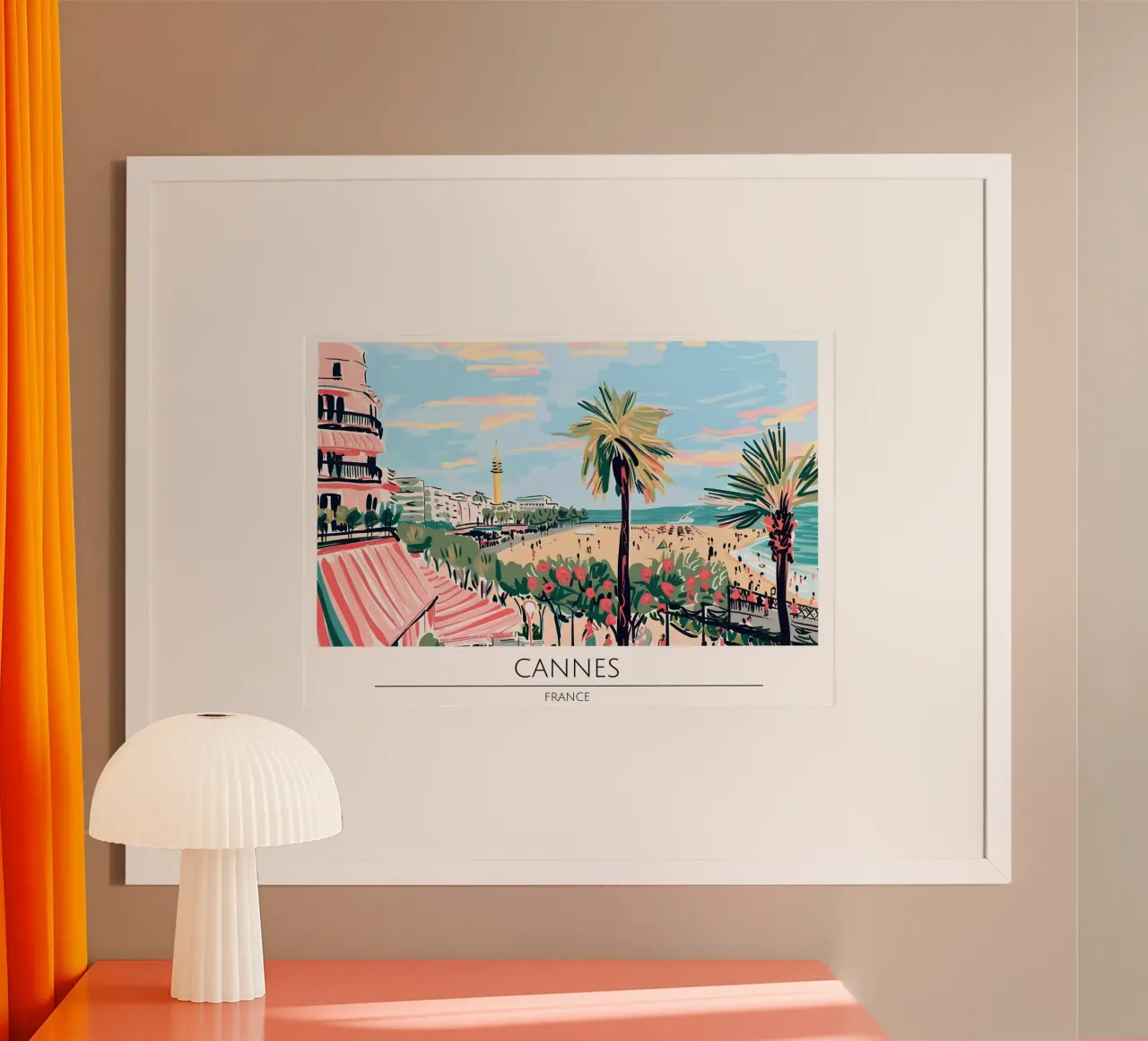 Poster di viaggio retrò di Cannes Costa Azzurra poster con telaio in legno da homdeco