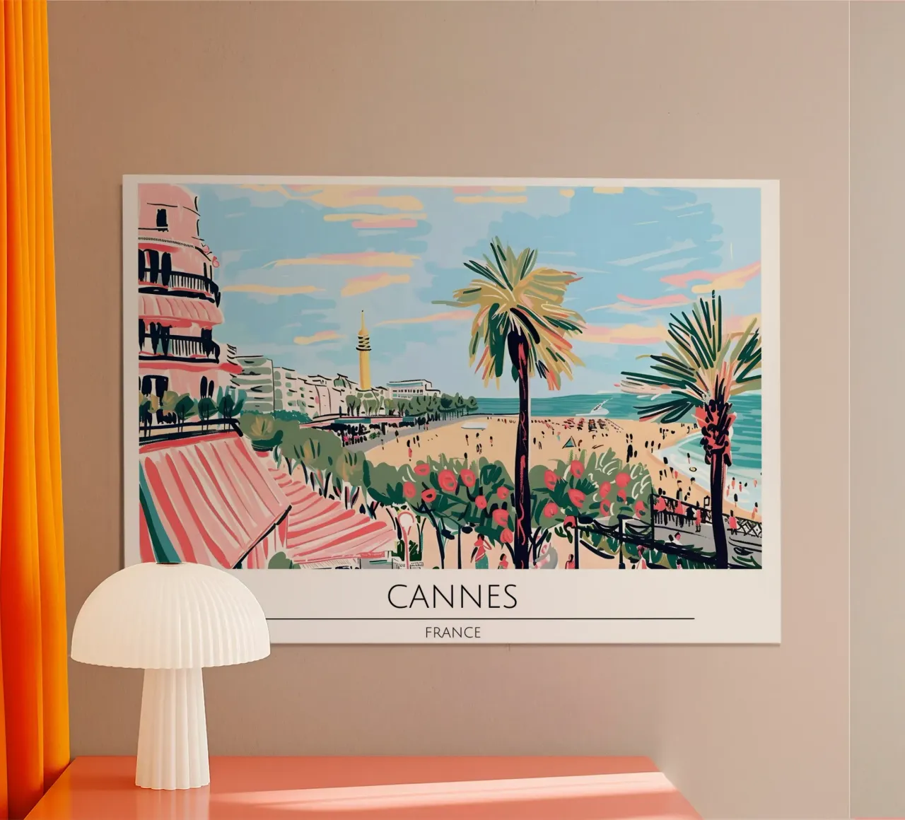 Poster di viaggio retrò di Cannes Costa Azzurra poster con telaio in legno da homdeco