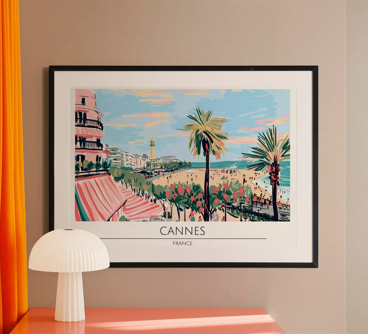 Poster di viaggio retrò di Cannes Costa Azzurra poster con telaio in legno da homdeco