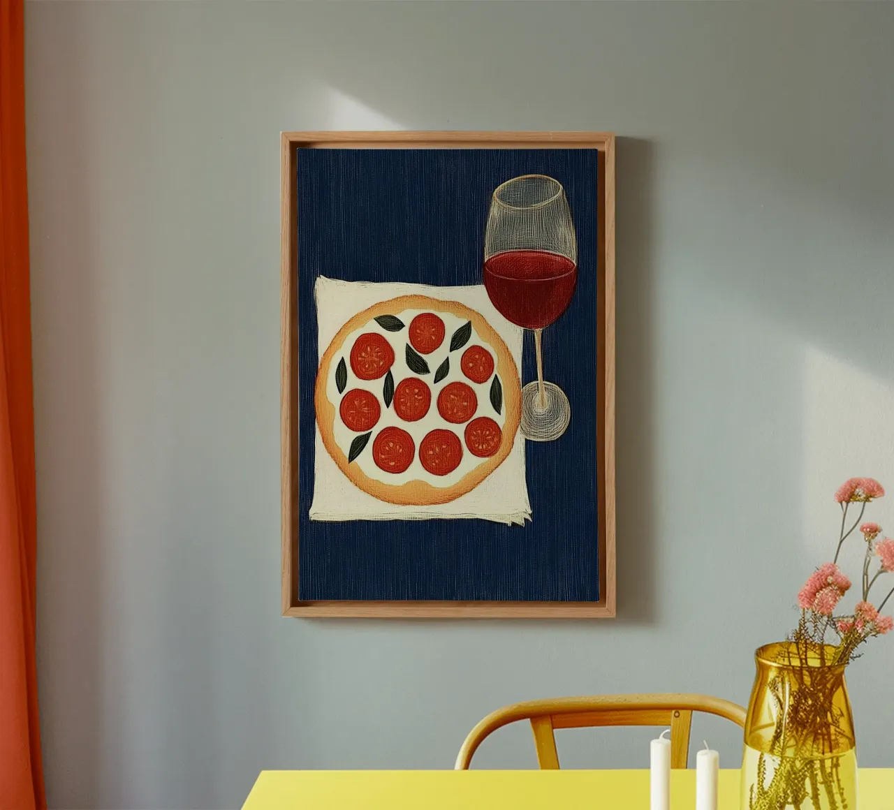Pizza e vino rosso tela con Cornice a cassetta da Curious Canvas
