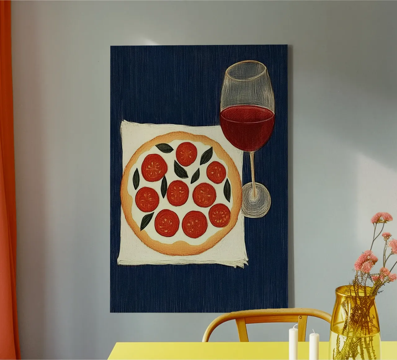 Pizza e vino rosso tela con Cornice a cassetta da Curious Canvas