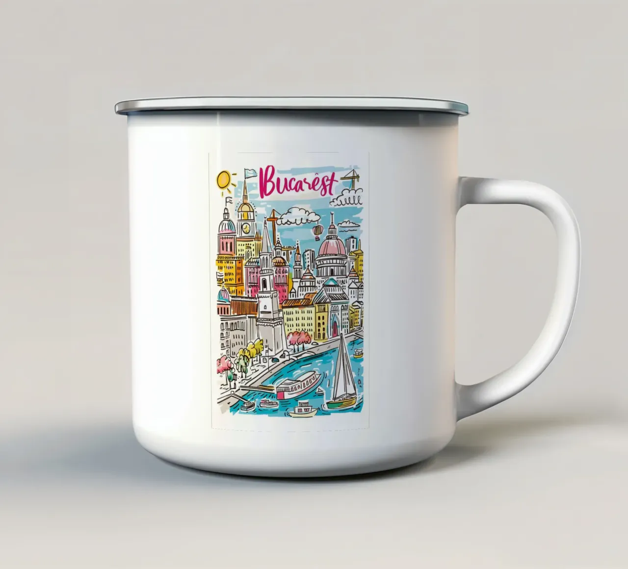 Poster della città di Bucarest Romania tazza in smalto da homdeco