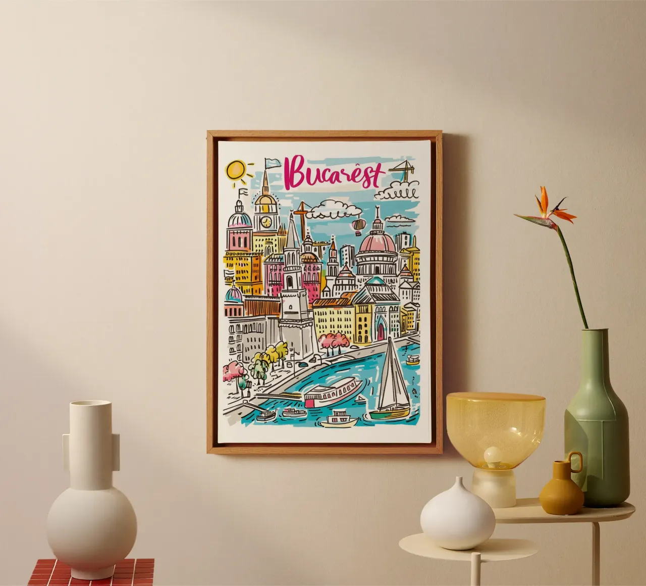 Poster della città di Bucarest Romania tela con Cornice a cassetta da homdeco