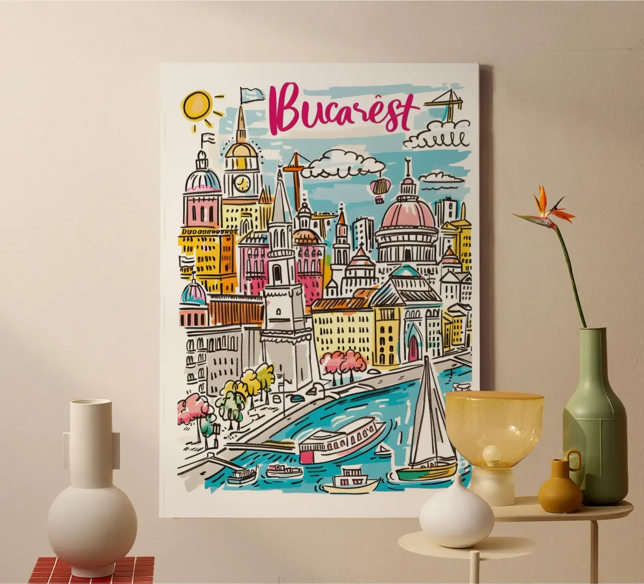 Poster della città di Bucarest Romania tela con Cornice a cassetta da homdeco