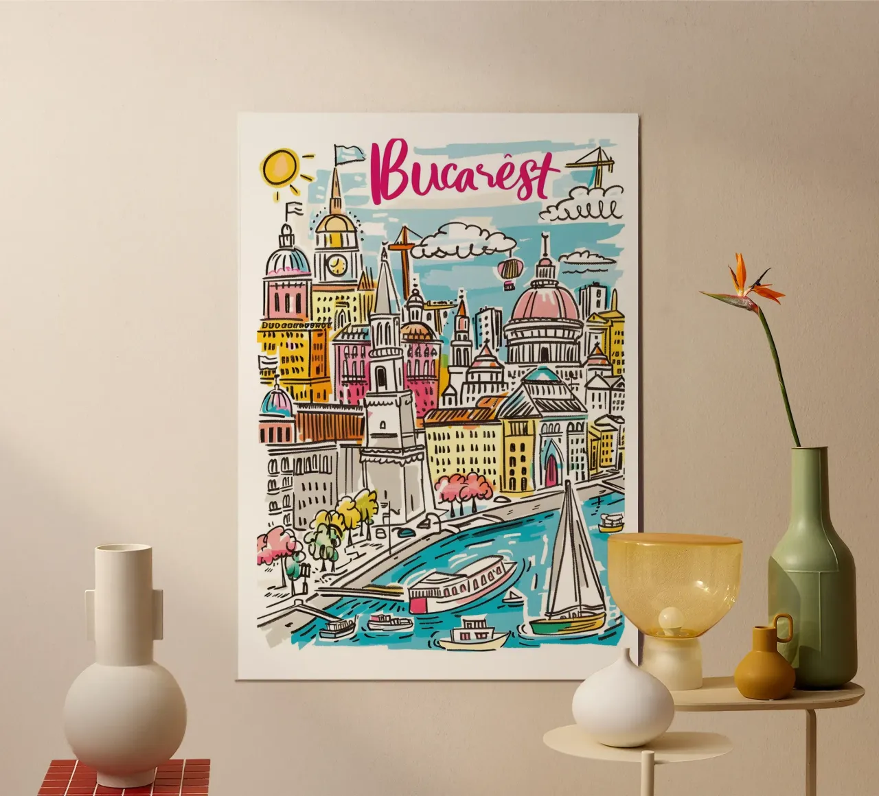 Poster della città di Bucarest Romania poster con telaio in legno da homdeco