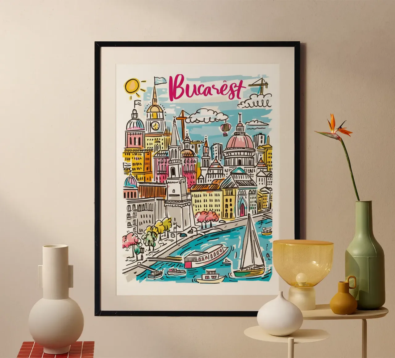 Poster della città di Bucarest Romania poster con telaio in legno da homdeco