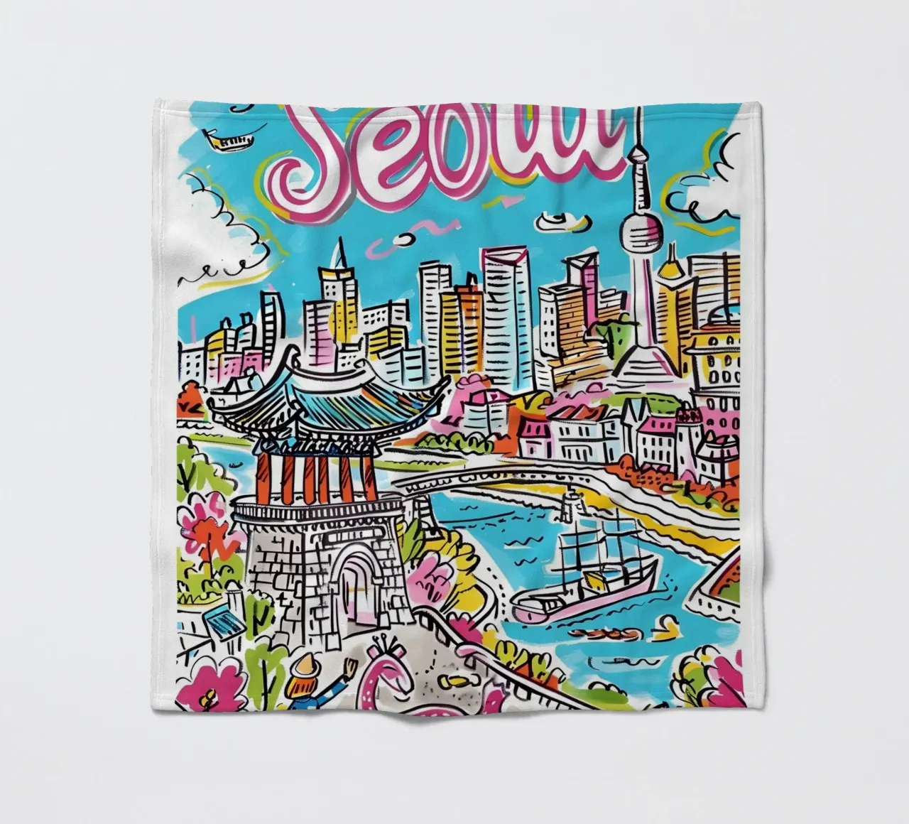 Poster della città di Seul, Corea del Sud coperta in pile da homdeco