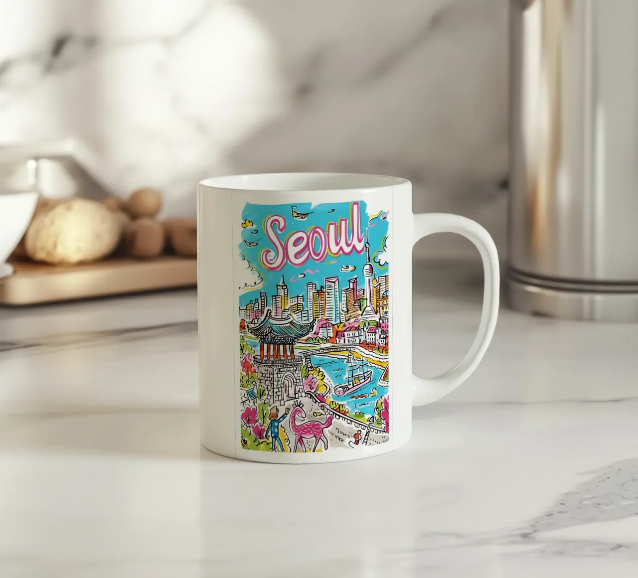 Poster della città di Seul, Corea del Sud tazza in ceramica da homdeco