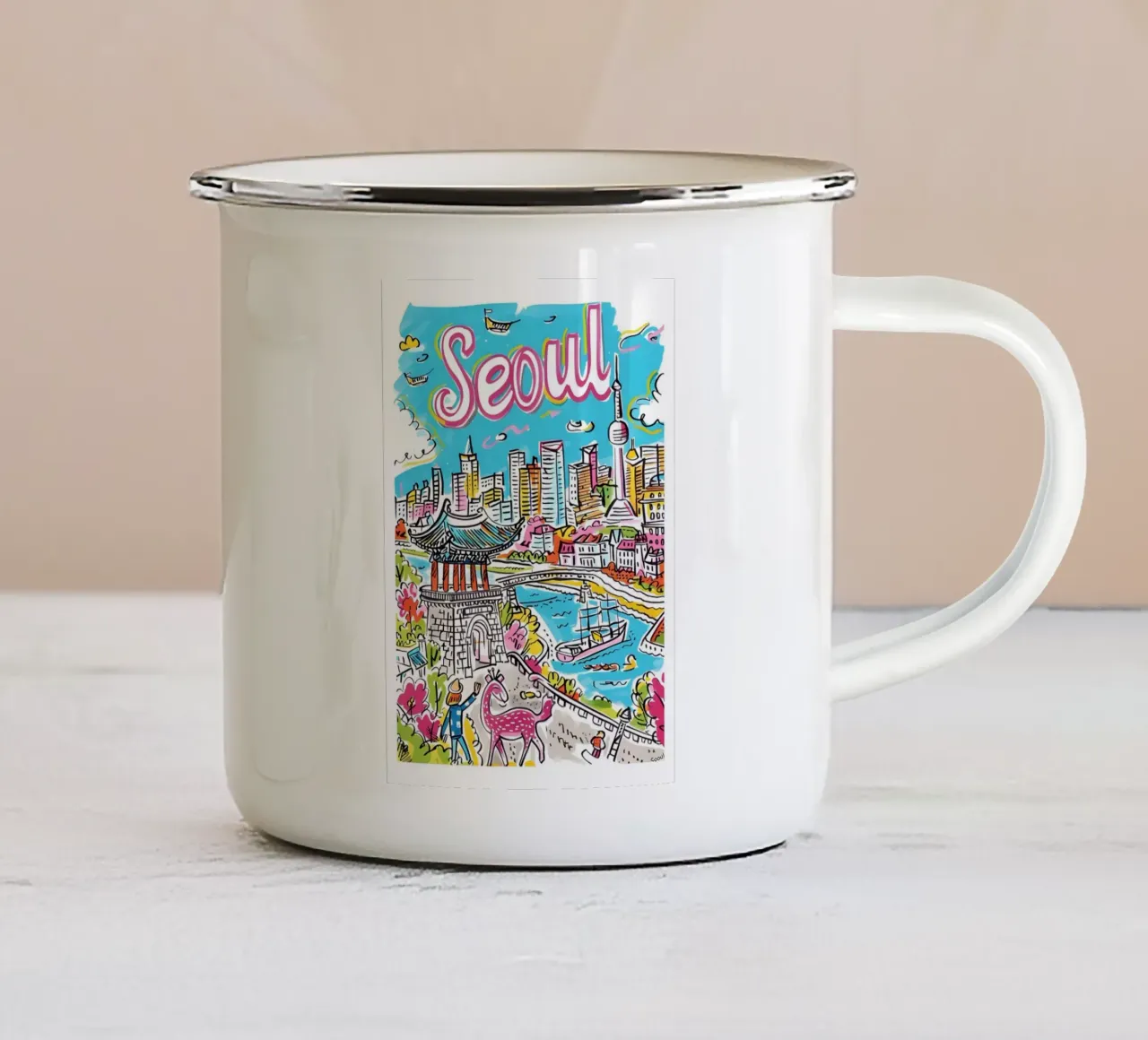 Poster della città di Seul, Corea del Sud tazza in smalto da homdeco
