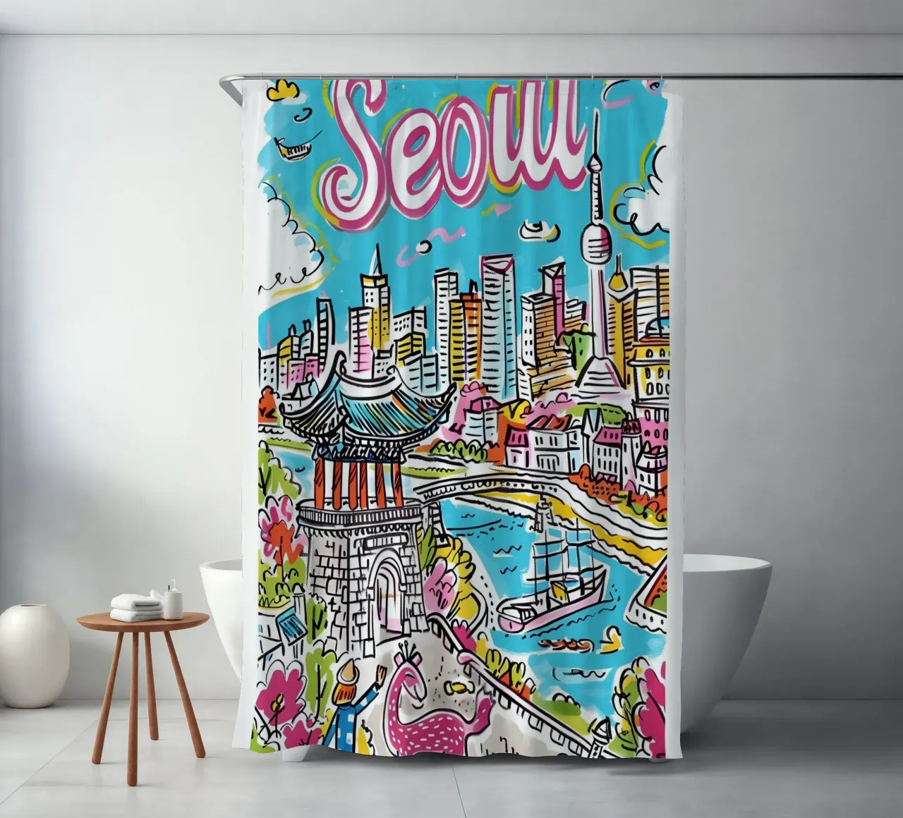Poster della città di Seul, Corea del Sud tenda da doccia da homdeco